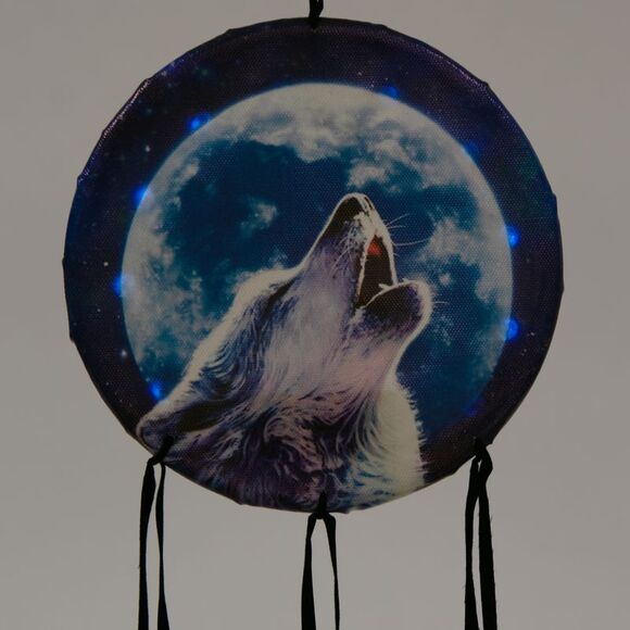 Howling At The Moon Wolf Illuminating 6" Dream Catcher Wall Hanging - Picture 6 of 7